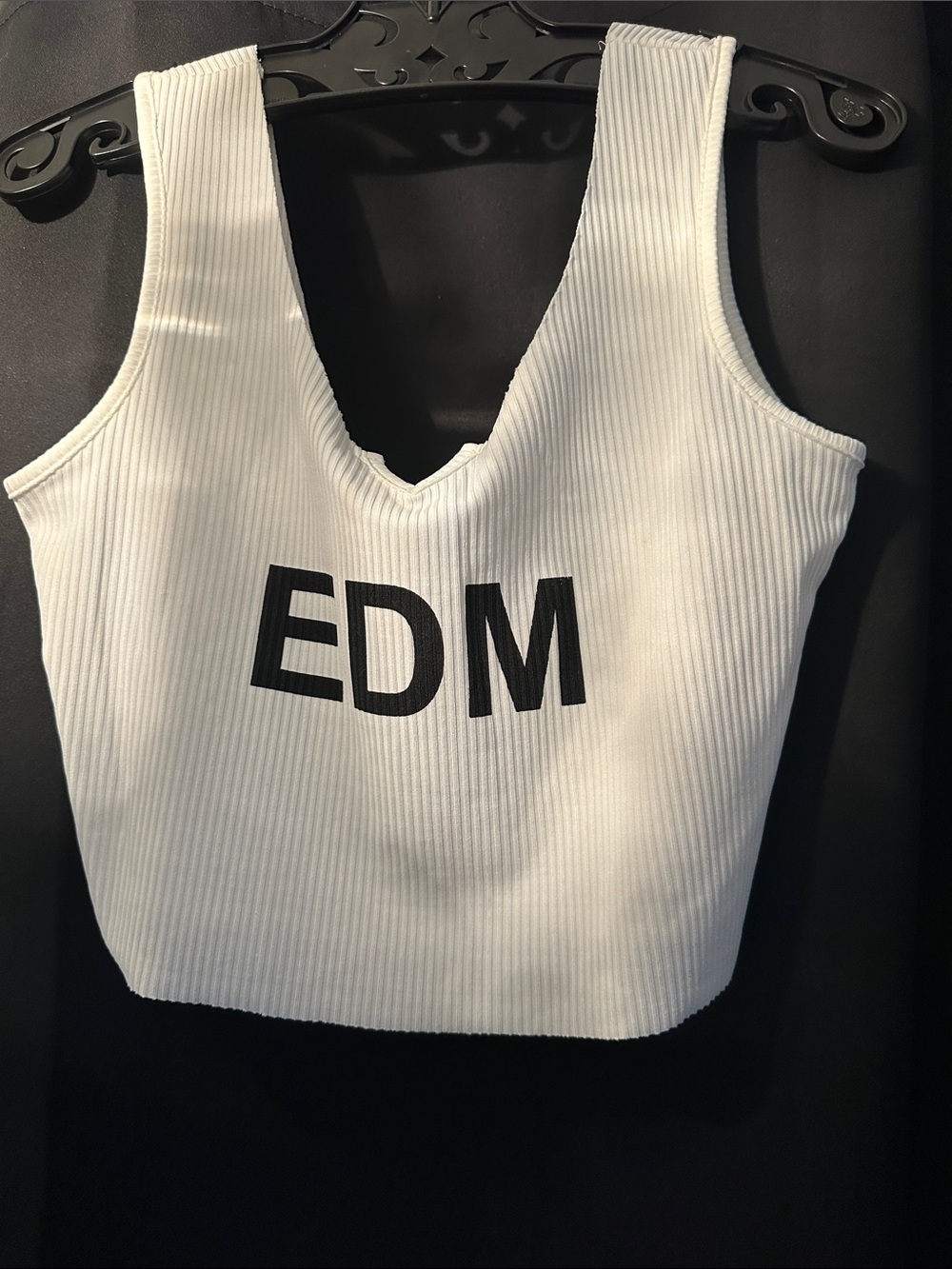 EDM Ribbed V-Neck White Crop Tank Top